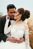 Ball Gown Long Sleeve Wedding Dresses with Lace Off the Shoulder Tulle Bridal Dresses N1113