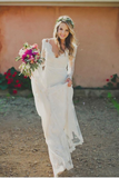 Ivory Long Sleeve Lace Wedding Dresses V-Neck Vintage Beach Wedding Dresses N2249