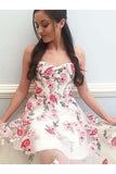 Ivory Floral Prints Sweetheart Strapless See Through Prom Dresses Long Party Dresses N1481
