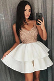A Line Cheap Spaghetti Strap Ivory Tiered Homecoming Dress with Appliques