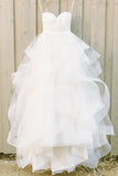 Ivory Sweetheart Strapless Tulle Floor Length Beach Wedding Dresses With Ruffles N686