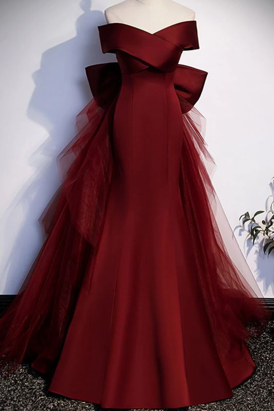 Burgundy Mermaid Off The Shoulder Long Prom Dress Formal Evening Dresses