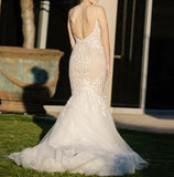 Ivory Mermaid Backless Spaghetti Straps Court Train Lace Tulle Wedding Dresses