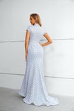 Short Sleeve Evening Dress Mermaid Shiny Long Prom Dress