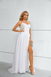 A Line Straps Long Prom Dress with Split Party Dress