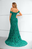 Off the Shoulder Green Appliques Prom Dress Mermaid Long Evening Dress