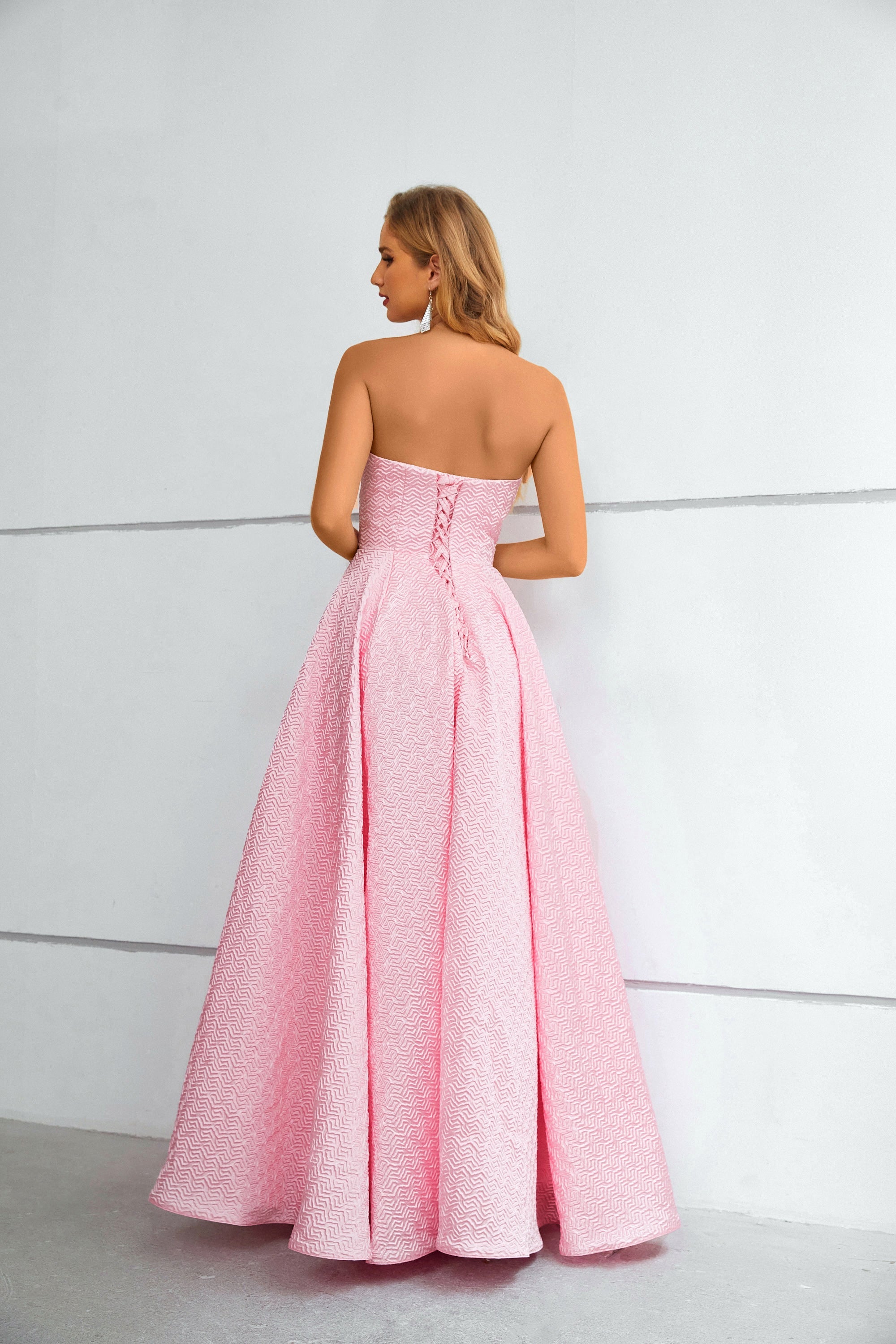 A Line Pink Strapless Floor Length Party Prom Dress