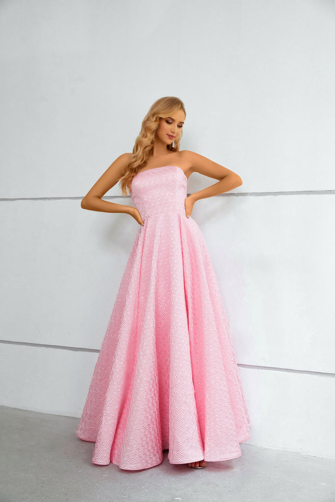 A Line Pink Strapless Floor Length Party Prom Dress