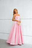 A Line Pink Strapless Floor Length Party Prom Dress
