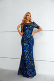 Elegant Short Sleeve Sparkly Sequins Mermaid Long Prom Dress