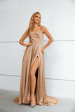 A Line Straps Long Prom Dress with Split Party Dress