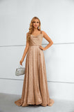 A Line Straps Long Prom Dress with Split Party Dress