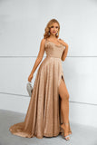 A Line Straps Long Prom Dress with Split Party Dress