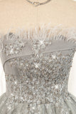 Shiny Sliver Strapless Lace Up Tulle Short Homecoming Dresses