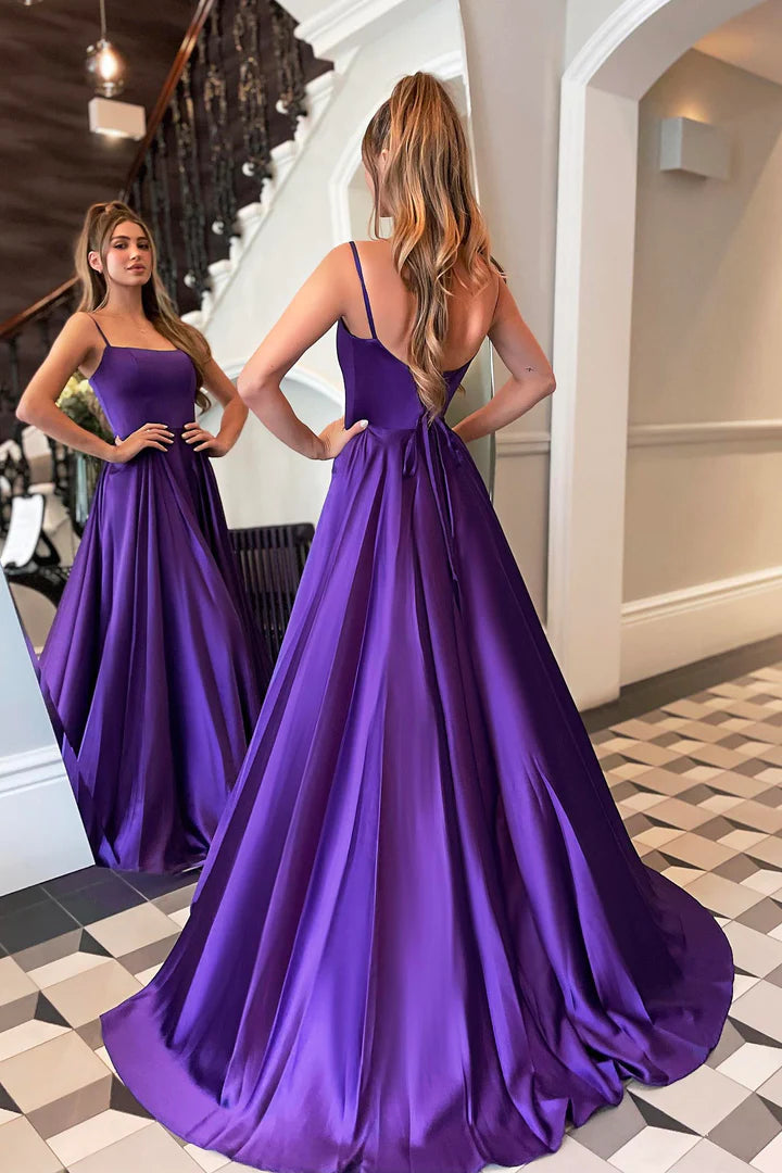 Spaghetti Straps Red A-line Long Prom Dresses For Teens Y0393