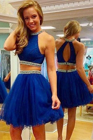Two Piece Strapless Beading Prom Dresses Homecoming Dresses
