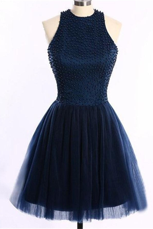 Navy Blue O-Back Short Prom Dresses Homecoming Dresses