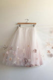 Knee Length Tulle Skirt with Appliques, Cute A Line Tulle Skirt, Cheap Tulle Skirt