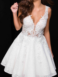 White Lace See Through Neck Lace Appliques Homecoming Dress