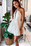 Lace Halter Sleeveless Short Homecoming Dresses Unique Lace Short Prom Dresses N1987