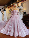 Floral Lace Prom Dresses A Line Tulle Formal Evening Dresses OK2005