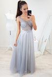 Floor Length Sleeveless Beading Tulle Prom Dresses, Sexy Long Senior Prom Gown N16658