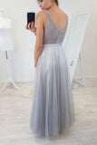 Floor Length Sleeveless Beading Tulle Prom Dresses Sexy Long Senior Prom Gown N1668