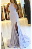 Mermaid Backless Sleeveless Split Long Prom Dresses With Bowknot Keyhole N617