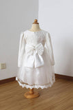 Long Sleeves Ivory Lace Tulle Flower Girl Dress with Lace Edge