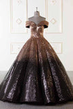Luxury Sparkly Ball Gown Dresses Ombre Sequins Floor Length Prom Evening Dresses N1306