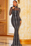 High Neck Long Sleeve Sparkly Evening Gown Islamic Sequins Prom Dresses
