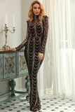High Neck Long Sleeve Sparkly Evening Gown Islamic Sequins Prom Dresses