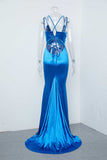 Spaghetti Strap Mermaid Prom Dresses Deep V-Neck Elegant Evening Dresses