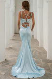 Spaghetti Strap Mermaid Prom Dresses Deep V-Neck Elegant Evening Dresses