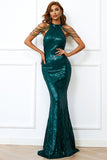 Halter Mermaid Sequins Party Gowns with Tassel Floor Length Evening Dresses