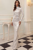 High Neck Sequin Prom Dresses Long Sleeve Trumpet Evening Party Dresses