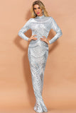 High Neck Sequin Prom Dresses Long Sleeve Trumpet Evening Party Dresses