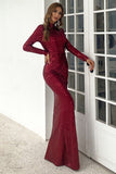 High Neck Sequin Prom Dresses Long Sleeve Trumpet Evening Party Dresses