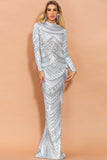 High Neck Sequin Prom Dresses Long Sleeve Trumpet Evening Party Dresses