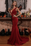 Mermaid Deep V-Neck Prom Dress Sleeveless Wine Sweep Train Evening Dress