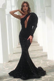 Shiny One Shoulder Mermaid Leg-Of-Mutton Sleeve Long Evening Dresses