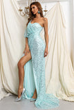 One Shoulder Sweetheart Prom Dresses Elegant Sequined Split  Sweep Train Evening Dresses