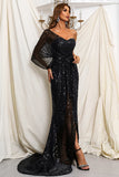 One Shoulder Sweetheart Prom Dresses Elegant Sequined Split  Sweep Train Evening Dresses