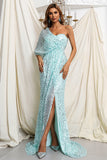 One Shoulder Sweetheart Prom Dresses Elegant Sequined Split  Sweep Train Evening Dresses