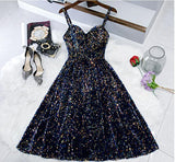 Sparkly Style Tea Length Cute Homecoming Dresses Pretty Party Dresses Y0206