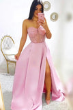 Modest A Line Sweetheart Split Long Prom Dresses Fashion Prom Gowns with Appliques N2519
