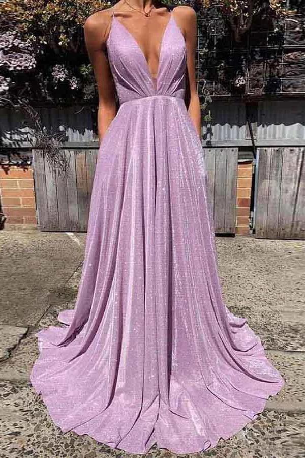 Sparkly Purple A-Line New Spaghetti Straps Fashion Evening Dresses Long Prom Dresses