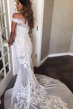 Mermaid Off-the-shoulder Sheer Lace Appliques Beach Wedding Dress N496