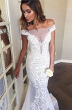 Mermaid Off-the-shoulder Sheer Lace Appliques Beach Wedding Dress N496