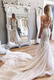 Gorgeous Mermaid Off-the-Shoulder Chapel Train Ivory Tulle Wedding Dresses Appliques N1506